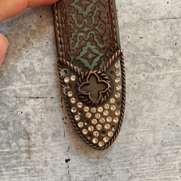 Western Cowboy Cowgirl Southwest Leatherwork Embellished Buckle Crystal Belt M